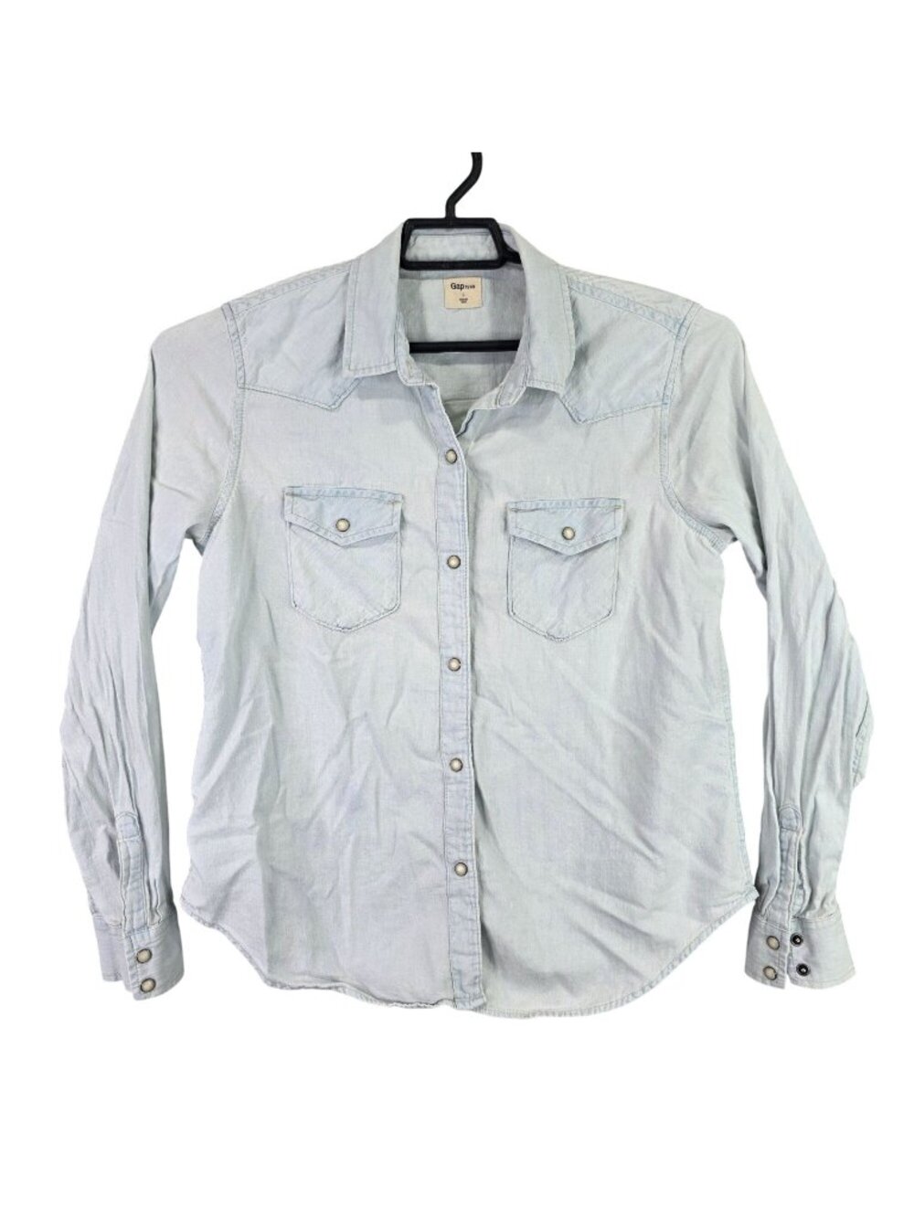 Womens Gap 1969 Light Wash Denim Snap Button Shirt Long Sleeve Western Size L